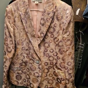 Vintage Blue Ice Women's Patterned Jacket - Pink and Brown
